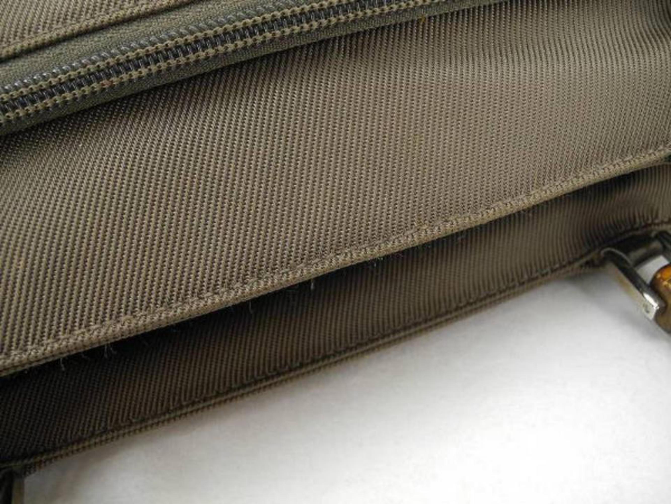 Gucci Bamboo 2way Tote 223797 Khaki Nylon Shoulder Bag For Sale 2