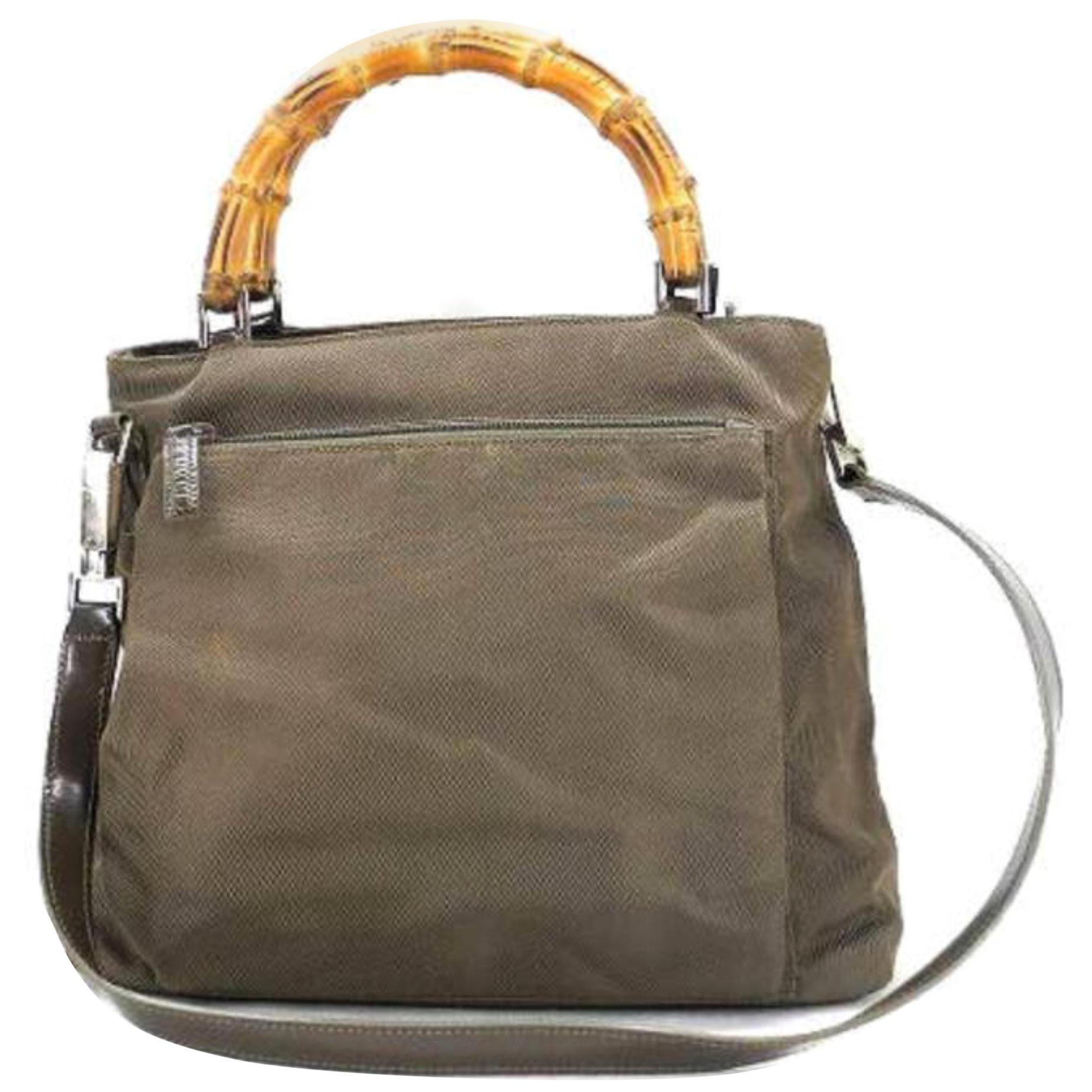 Gucci Bamboo 2way Tote 223797 Khaki Nylon Shoulder Bag For Sale