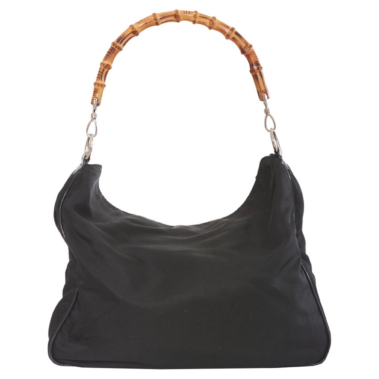 Used Bag in Japan] Gucci Bamboo Handle Tote Bag Nylon Black Fastener Type