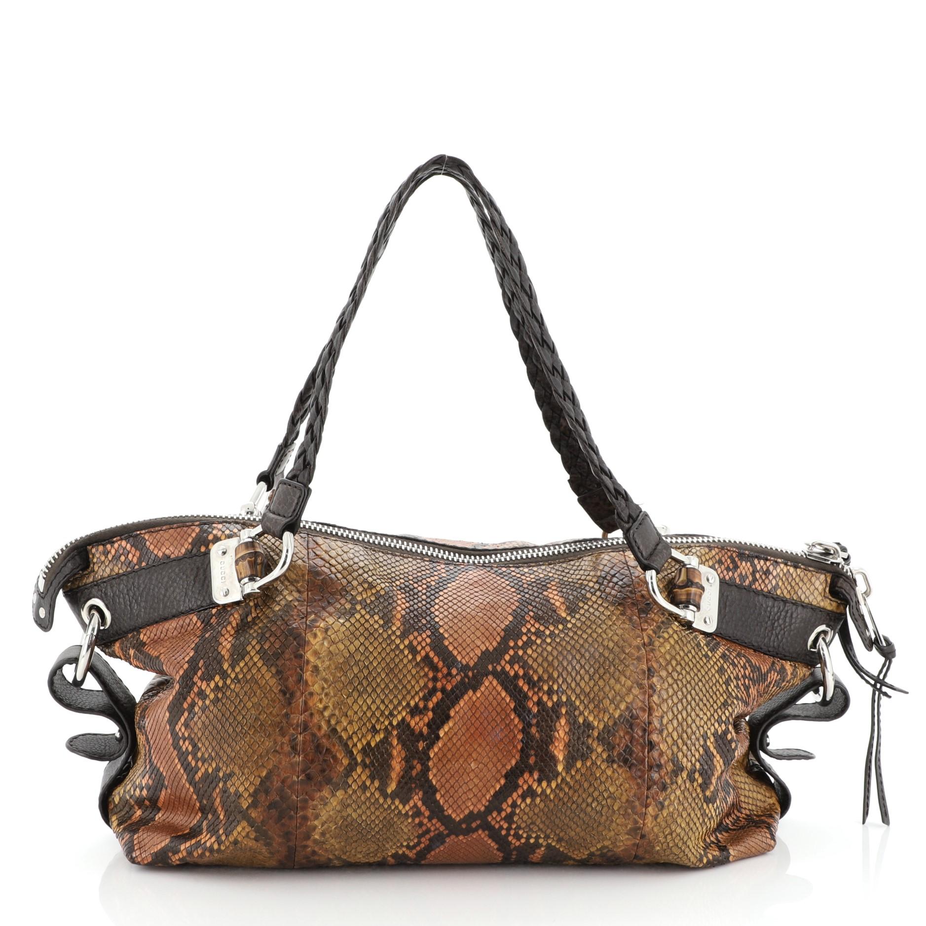 Brown Gucci Bamboo Bar Shoulder Bag Python Medium