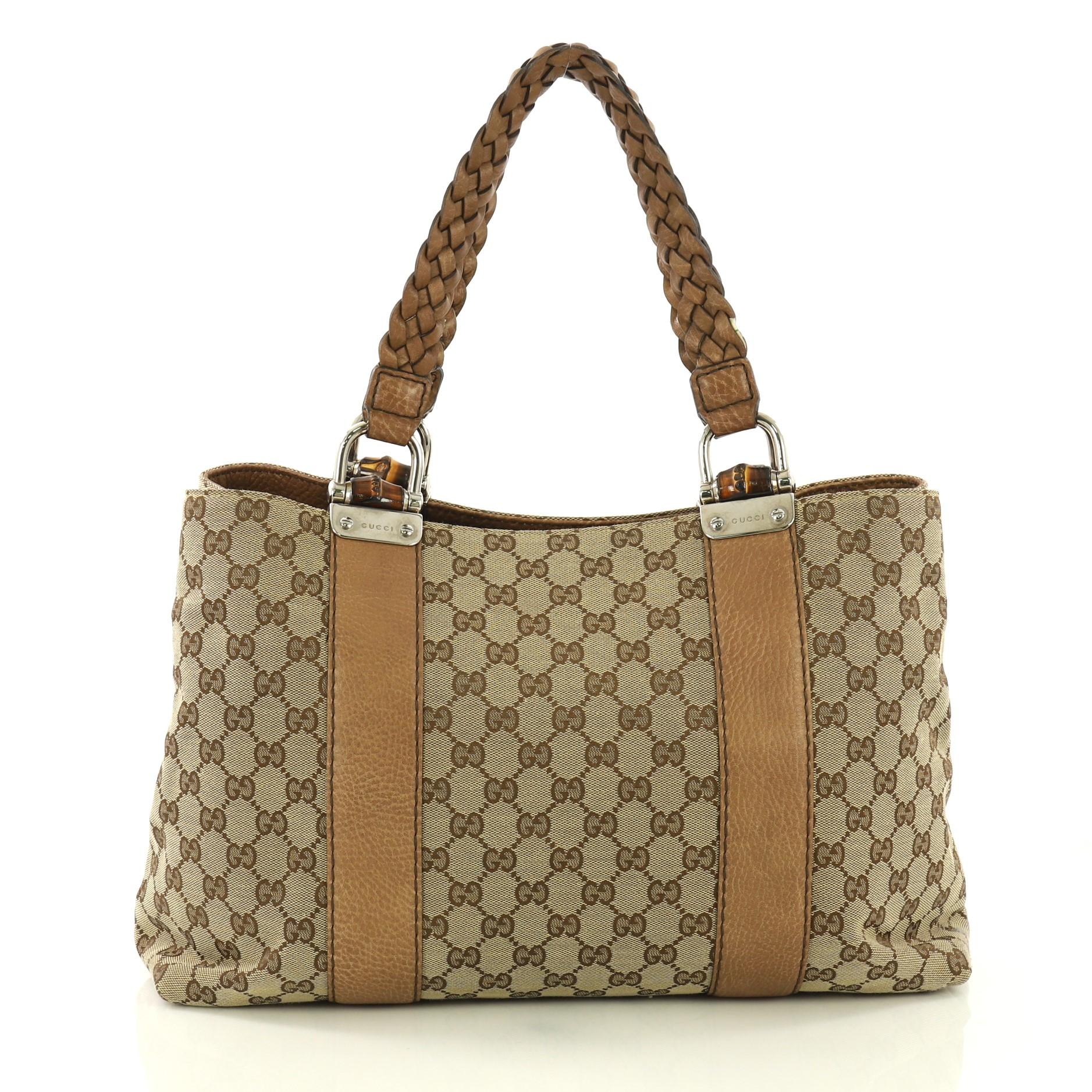 Gucci Bamboo Bar Tote GG Canvas Medium In Good Condition In NY, NY