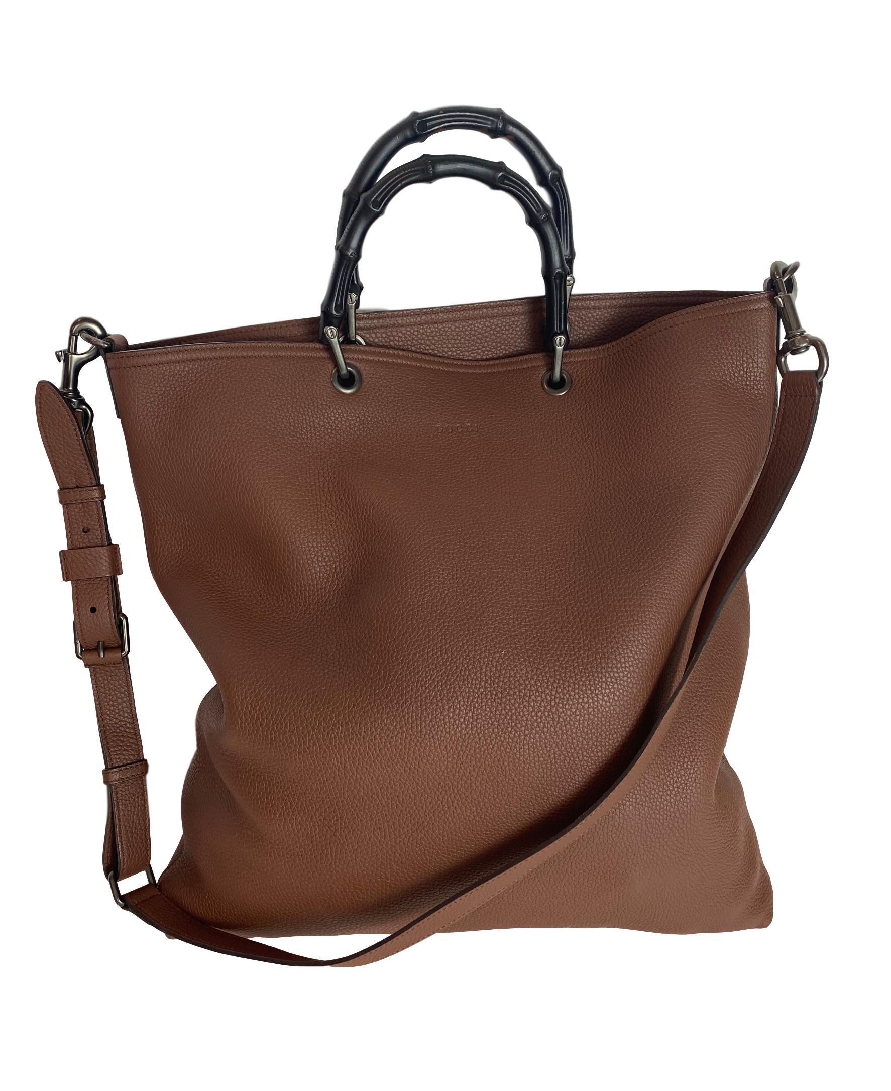 Gucci Bamboo Braun Große Shopper-Tasche mit Riemen im Zustand „Gut“ in Banner Elk, NC