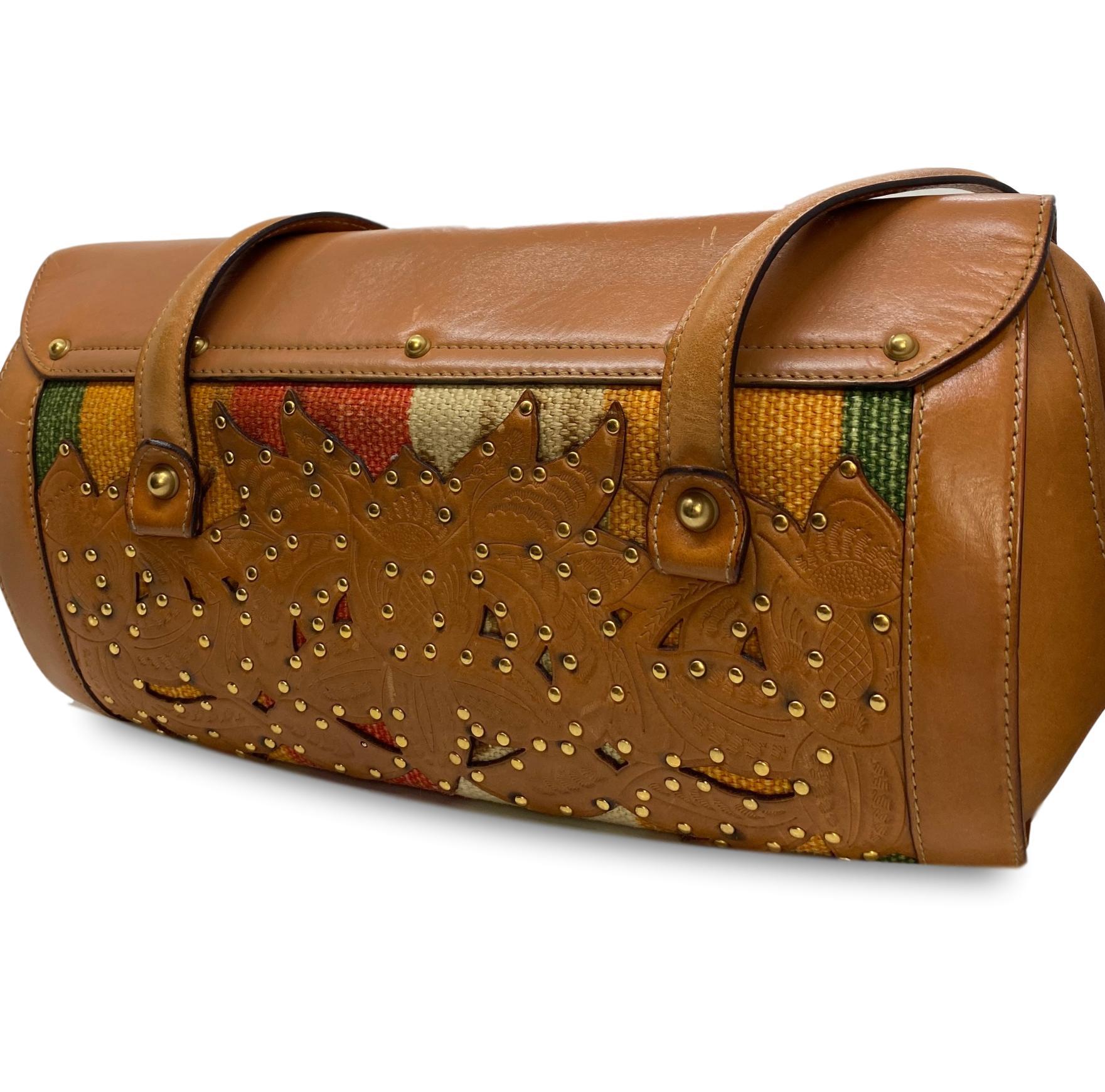 Brown Gucci Bamboo Bullet Leather Studded Limited Edition Tri-Color Handbag.