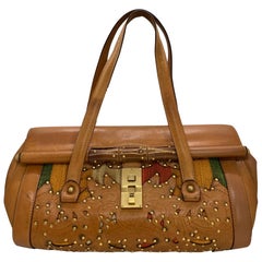 Used Gucci Bamboo Bullet Leather Studded Limited Edition Tri-Color Handbag.