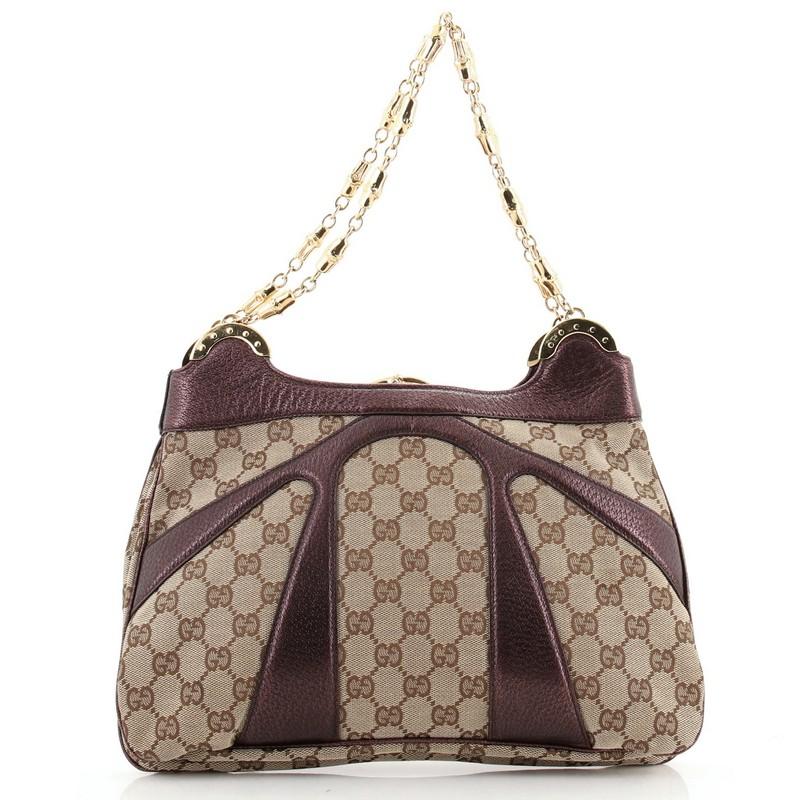 Brown Gucci Bamboo Chain Shoulder Bag GG Canvas