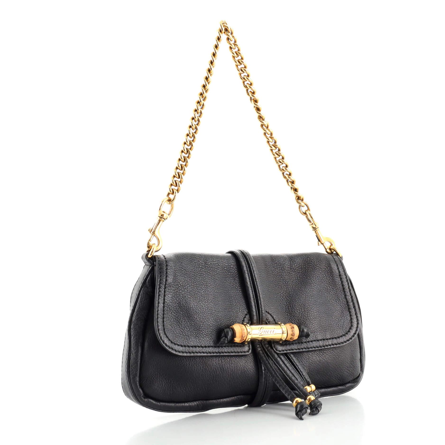 Gucci Bamboo Croisette Abendtasche aus Leder (Schwarz)