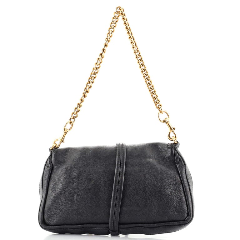 Gucci Black Smooth Leather Bamboo Croisette Evening Bag With Gold Chain