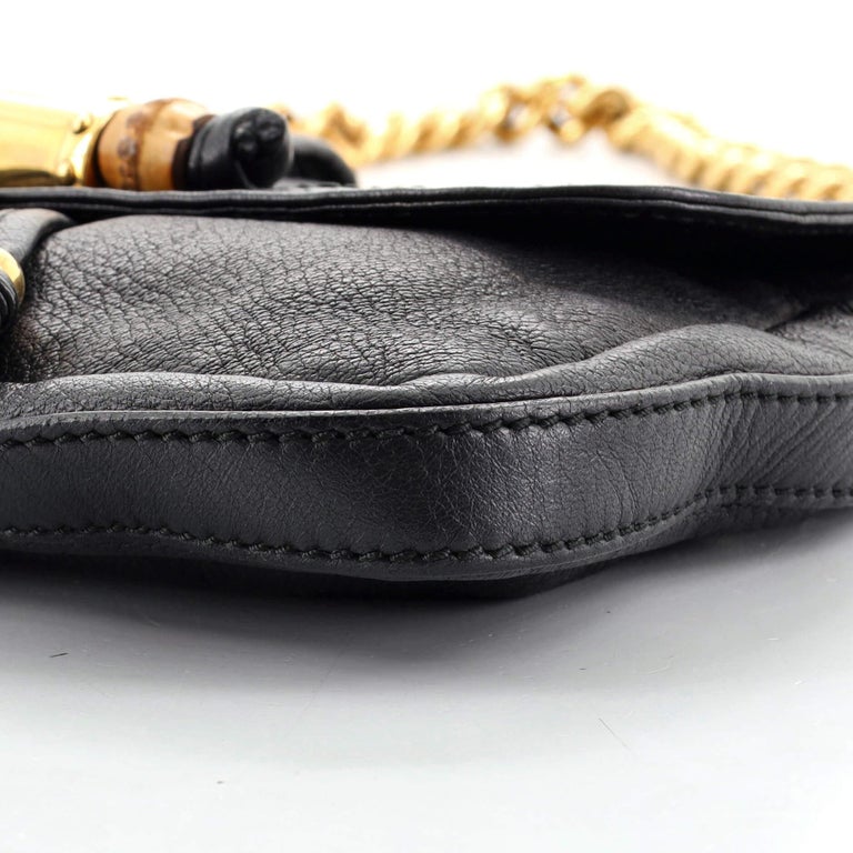 Gucci Black Smooth Leather Bamboo Croisette Evening Bag With Gold Chain