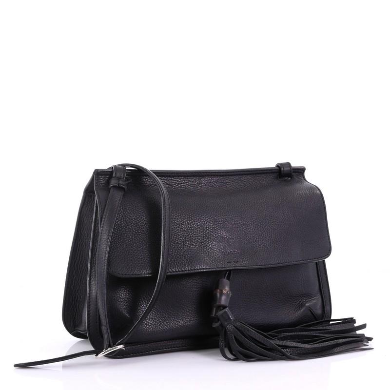 Black Gucci Bamboo Daily Flap Bag Leather