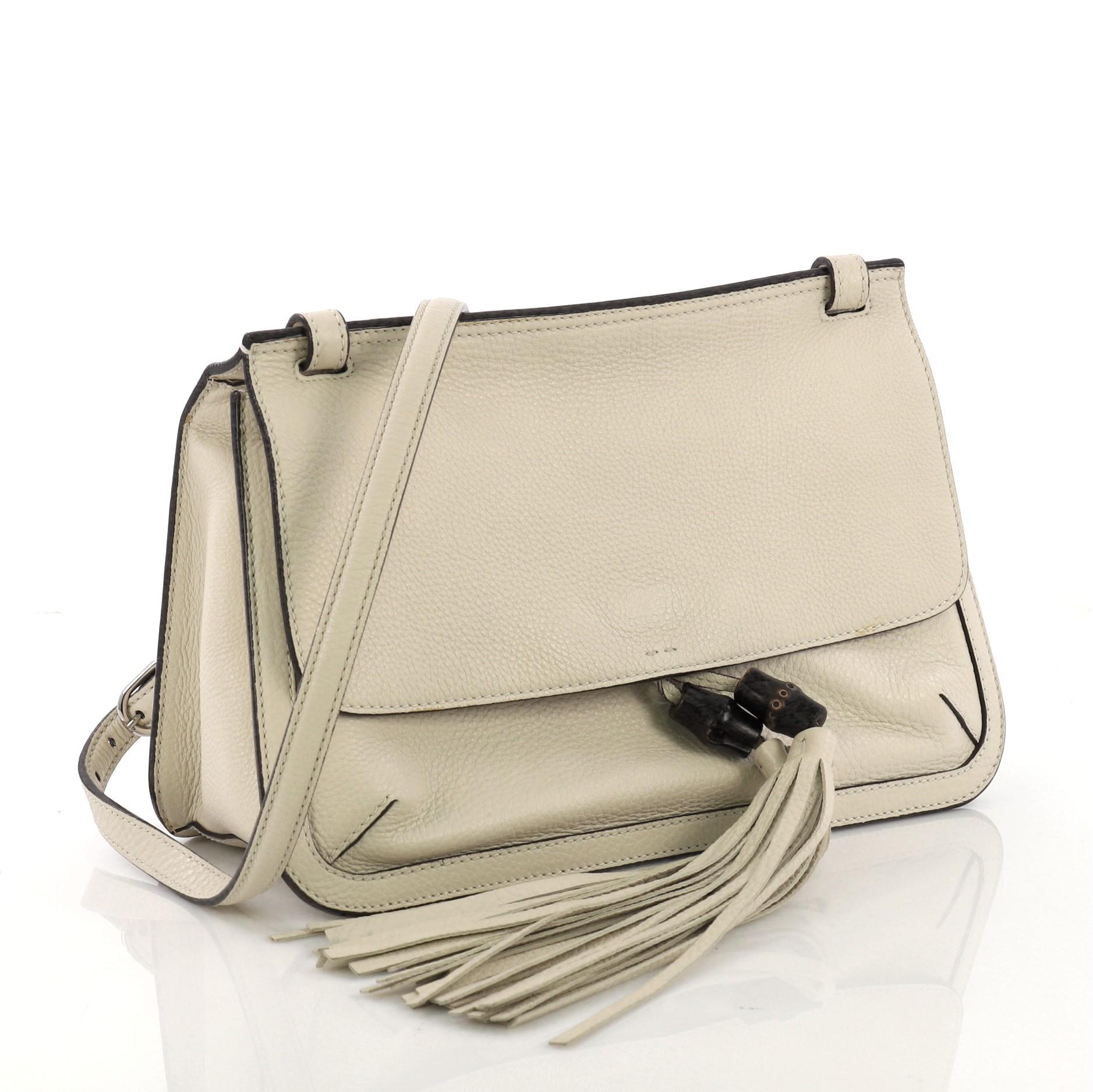 Beige Gucci Bamboo Daily Flap Bag Leather