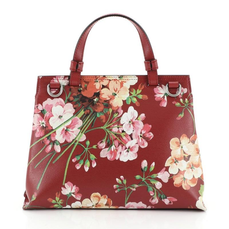 Brown Gucci Bamboo Daily Top Handle Bag Blooms Print Leather Small