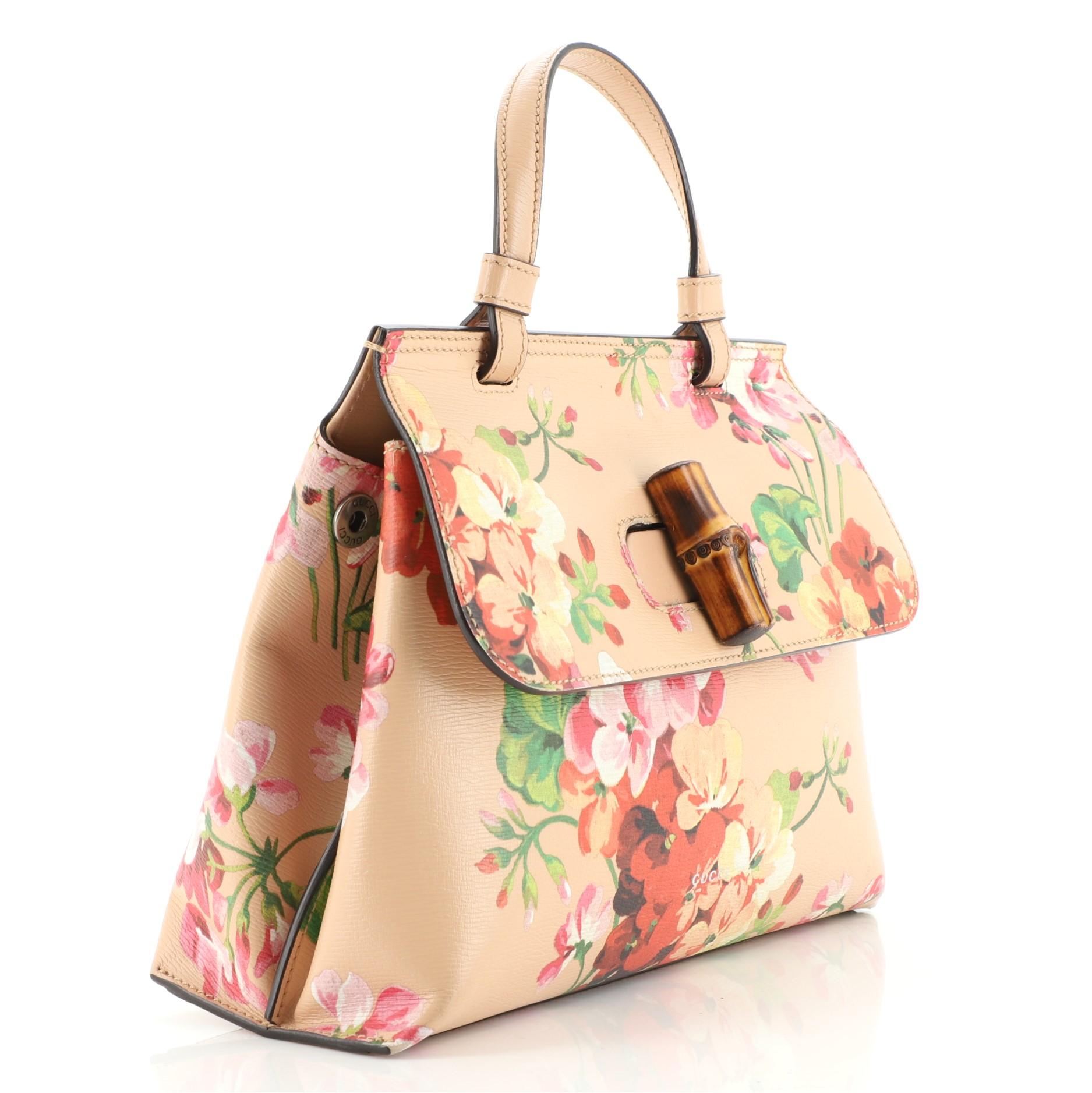 Women's or Men's Gucci Bamboo Daily Top Handle Bag Blooms Print Leather Small