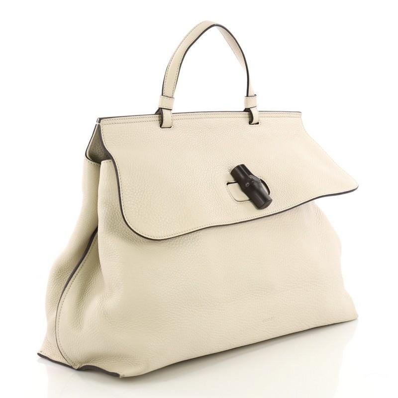 Beige Gucci Bamboo Daily Top Handle Bag Leather Larg