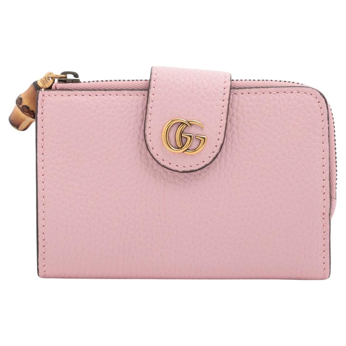 Gucci Bamboo Double G Leather Bi-fold Wallet Pink For Sale