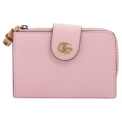 Used Gucci Bamboo Double G Leather Bi-fold Wallet Pink