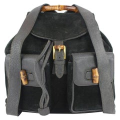 Gucci Bamboo Double Pocket 2gz1129 Black Suede Leather Backpack