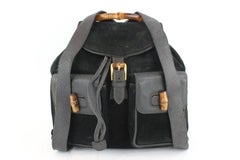 Gucci Bamboo Double Pocket 2gz1129 Black Suede Leather Backpack