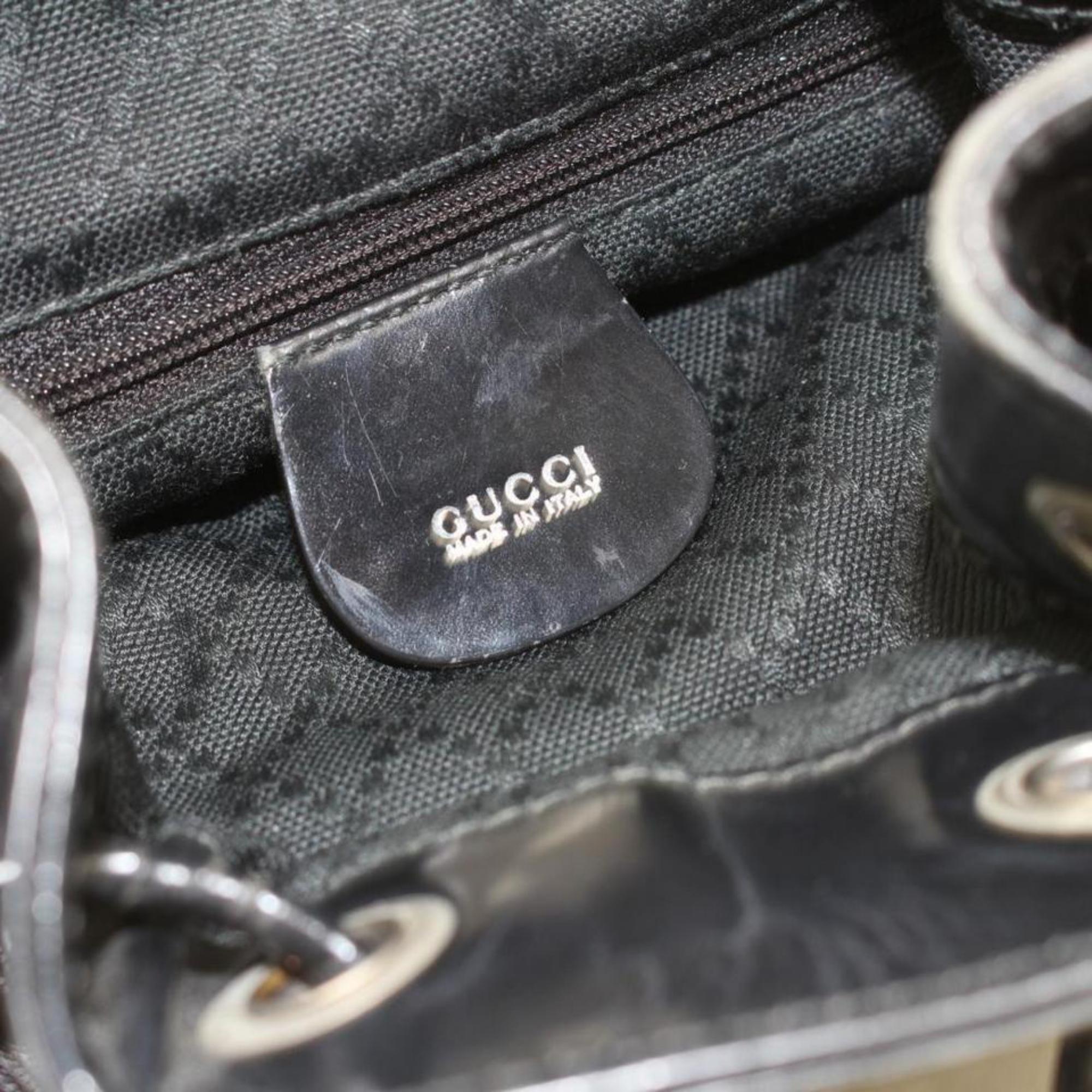 Gucci Bamboo Drawstring Bucket Sling Backpack 869292 Black Nylon Shoulder Bag In Good Condition For Sale In Forest Hills, NY