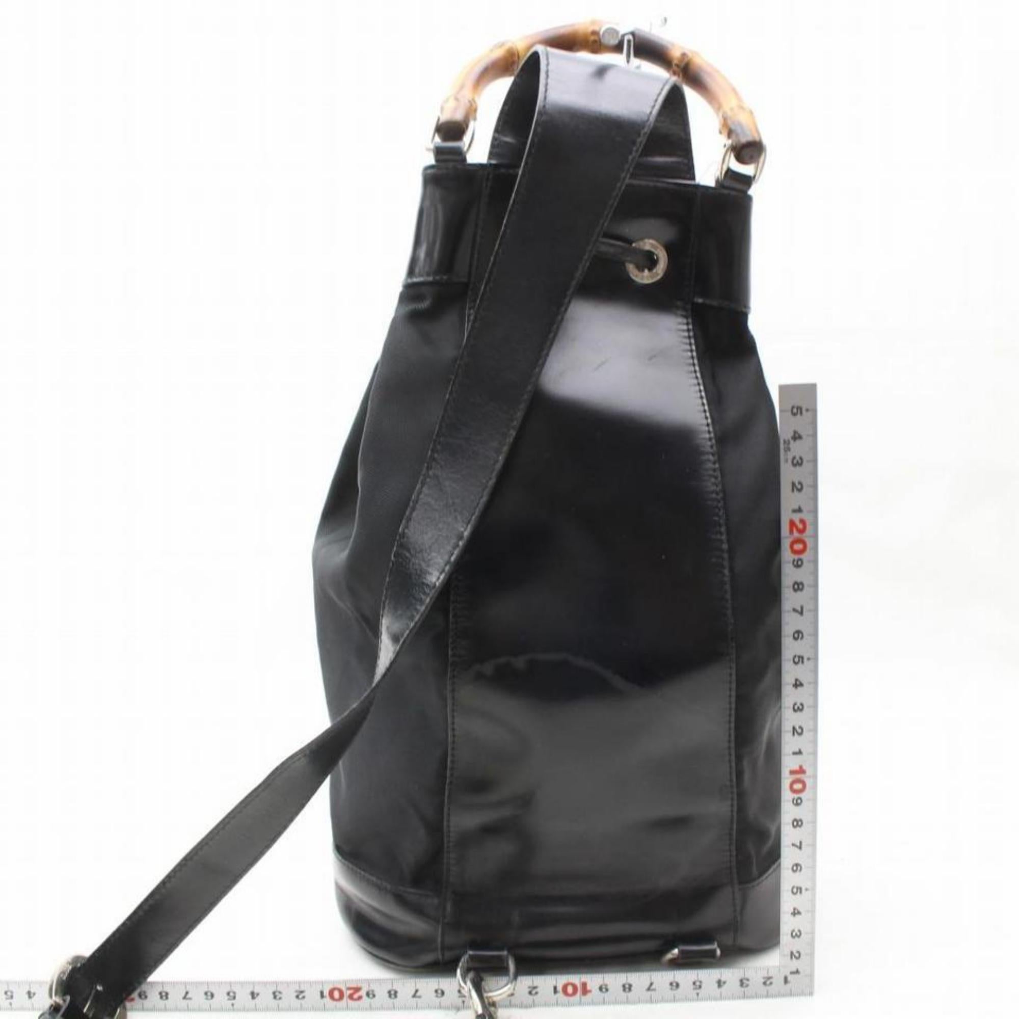 Gucci Bamboo Drawstring Bucket Sling Backpack 869292 Black Nylon Shoulder Bag For Sale 1