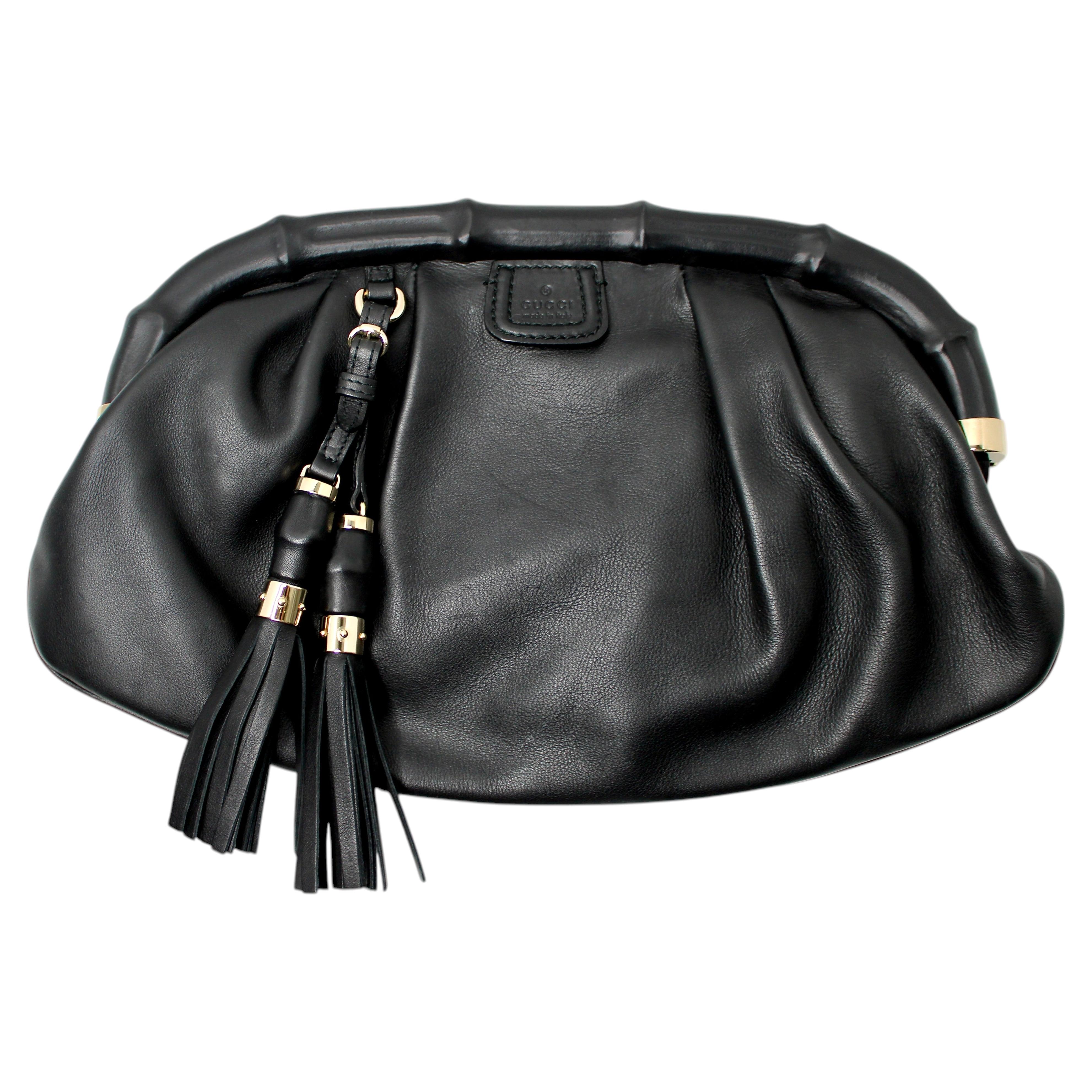Gucci Bamboo Frame Clutch aus schwarzem Kalbsleder