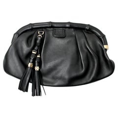 Gucci Bamboo Frame Black Calfskin Leather Clutch