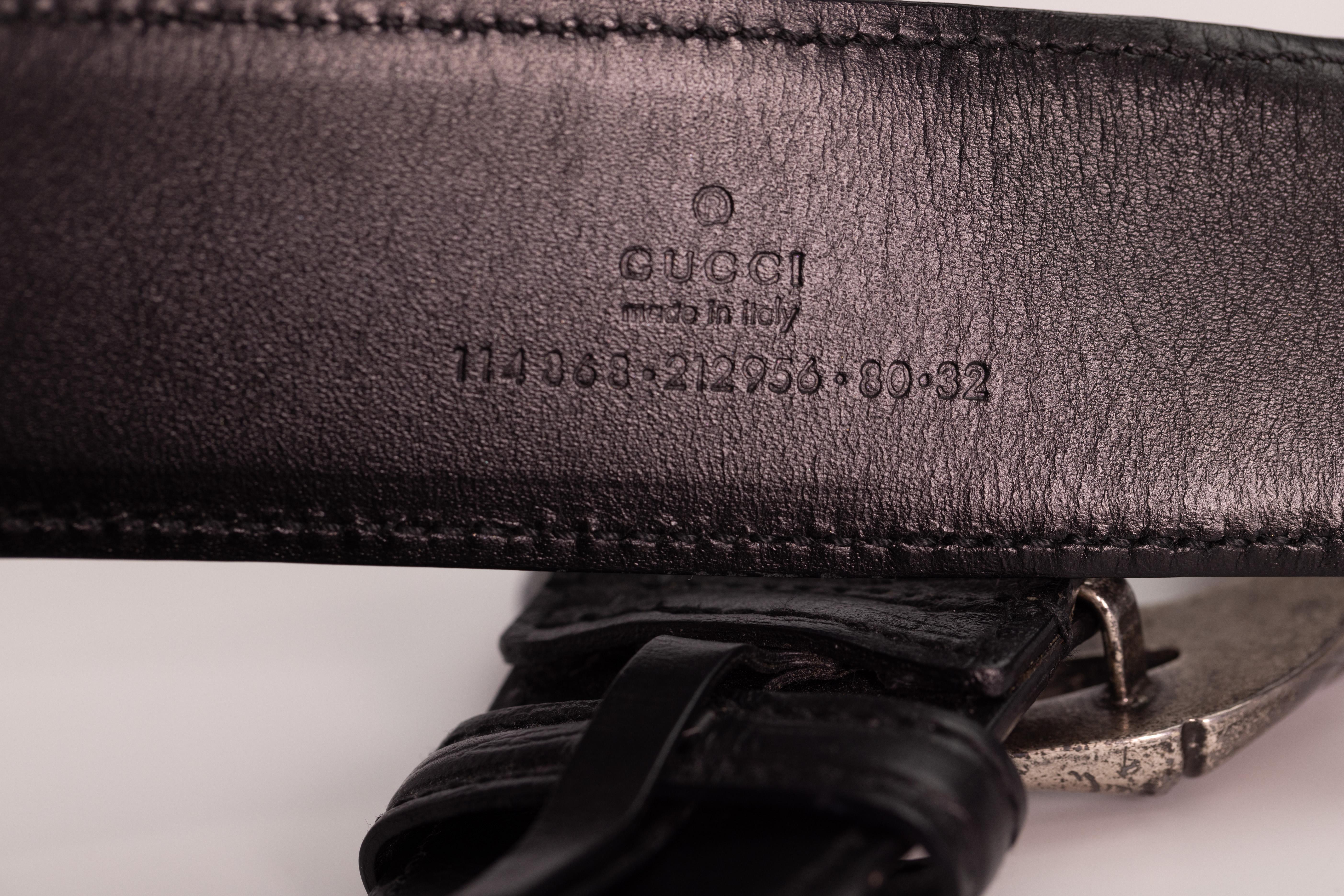 Gucci Bamboo GG Aged Metal Black Leather Belt (80/32) In Good Condition In Montreal, Quebec
