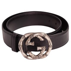 Gucci Bamboo GG Aged Metal Black Leather Belt (80/32)