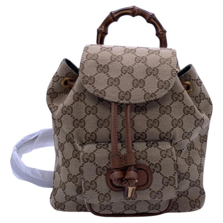 brown leather gucci backpack in GG Canvas  Weekly Lux Drop Gucci Bamboo GG Canvas Mini