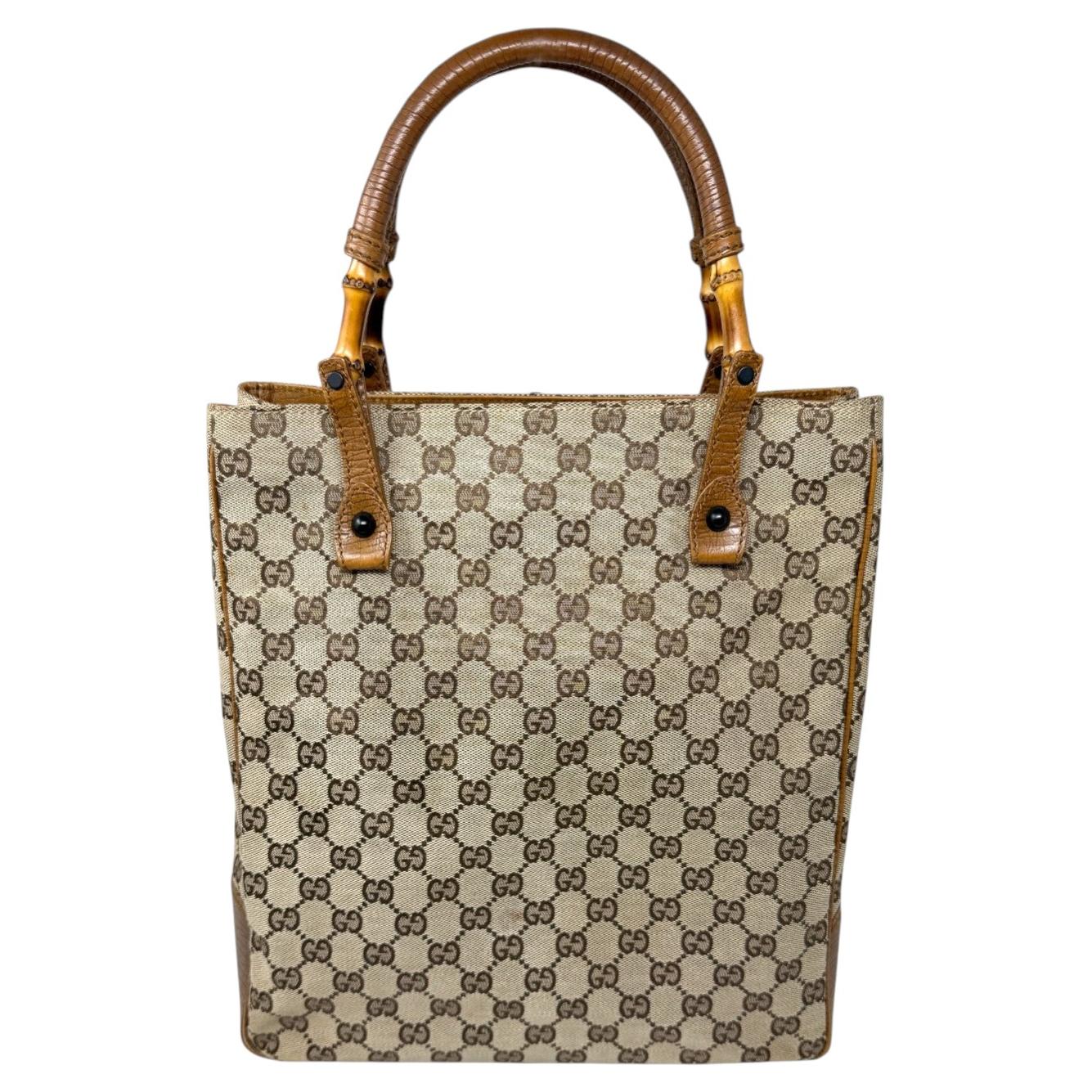 Gucci Bamboo GG Canvas Tote Bag Tom Ford Era Vintage 2002 Monogram For Sale