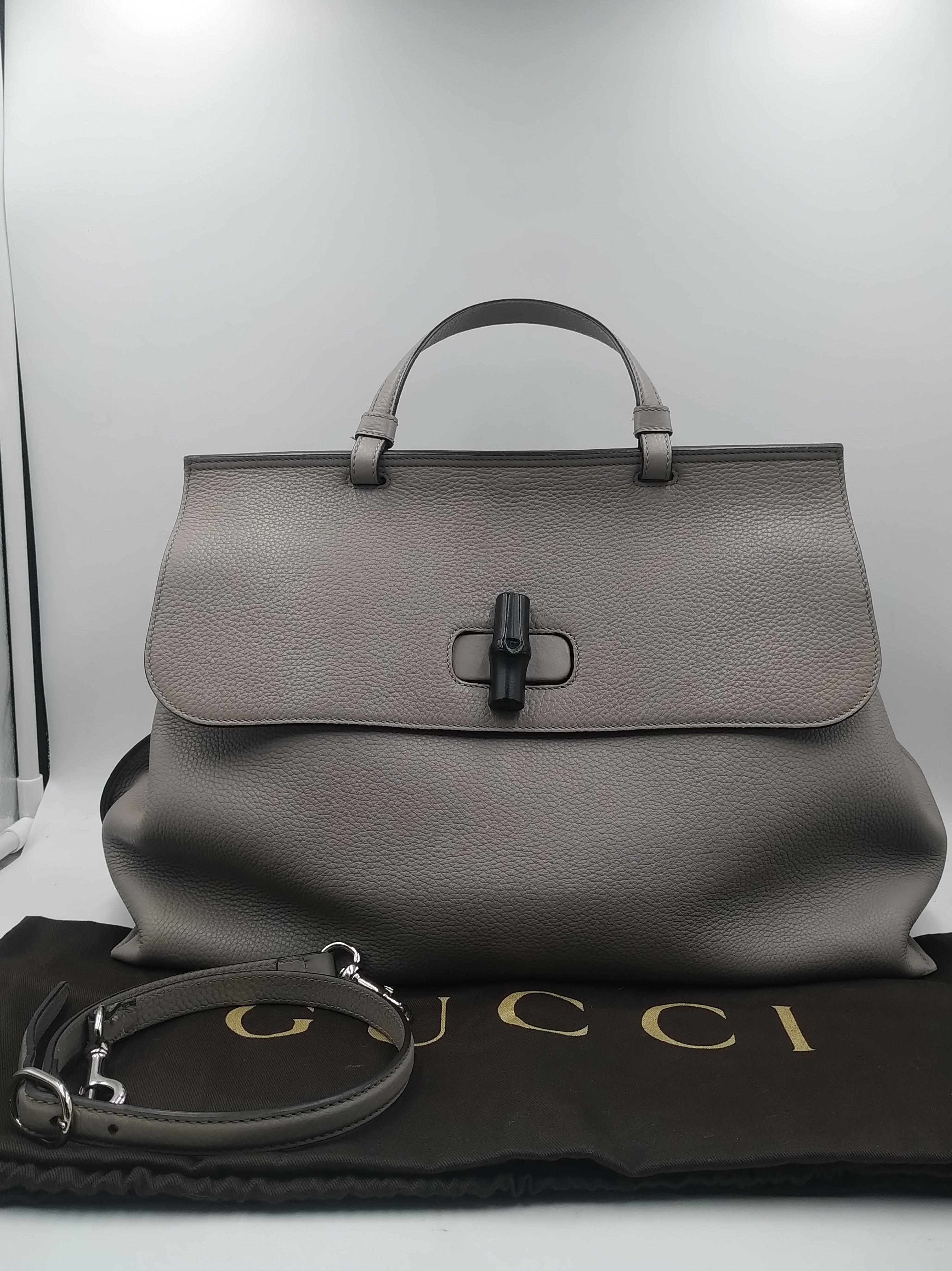 Gucci Bamboo Gray Daily Top Handle Shoulder Bag Large 10