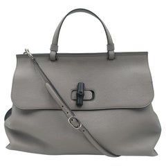 Gucci Bamboo Gray Daily Top Handle Shoulder Bag Large