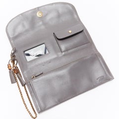 GUCCI Bamboo grey snake skin leather flap front zip pocket wristlet clutch bag