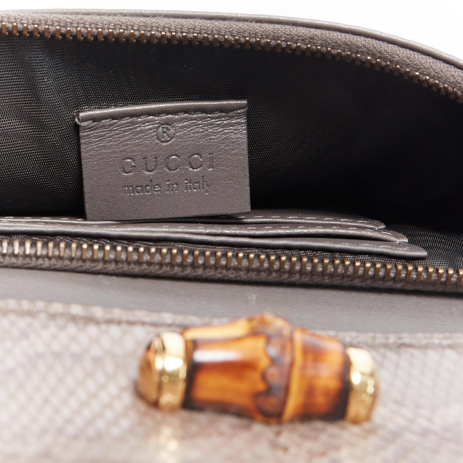 GUCCI Bamboo grey snake skin leather flap front zip pocket wristlet clutch bag 1