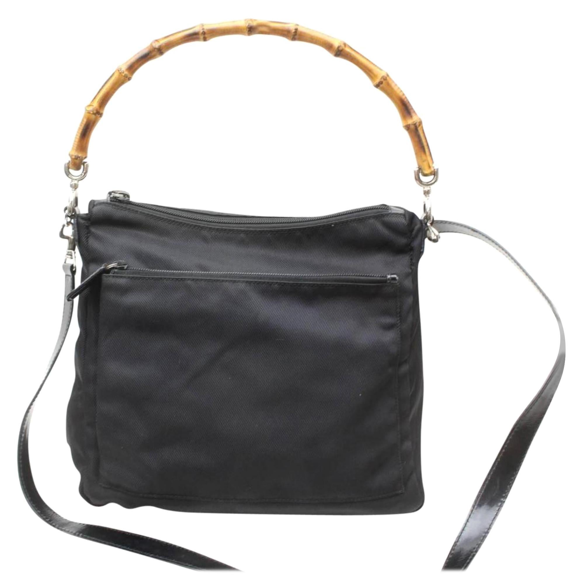 Gucci Bamboo Hobo 869311 Black Nylon Shoulder Bag For Sale