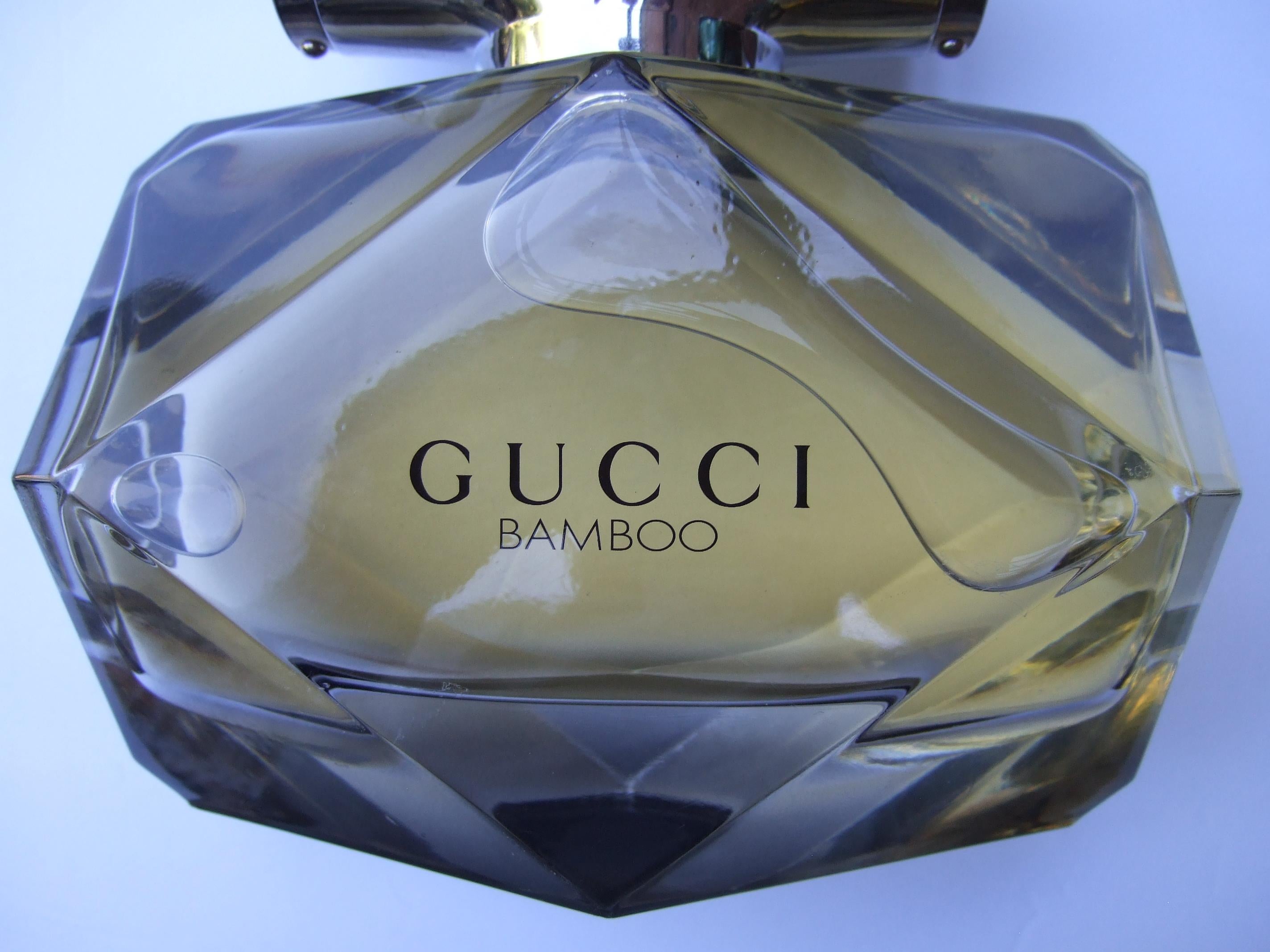 Gray Gucci Bamboo Huge Glass Factice Faceted Display Decorative Bottle c 21st c  For Sale
