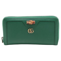 Gucci Bamboo Leder Zippy Lange Geldbörse Grün