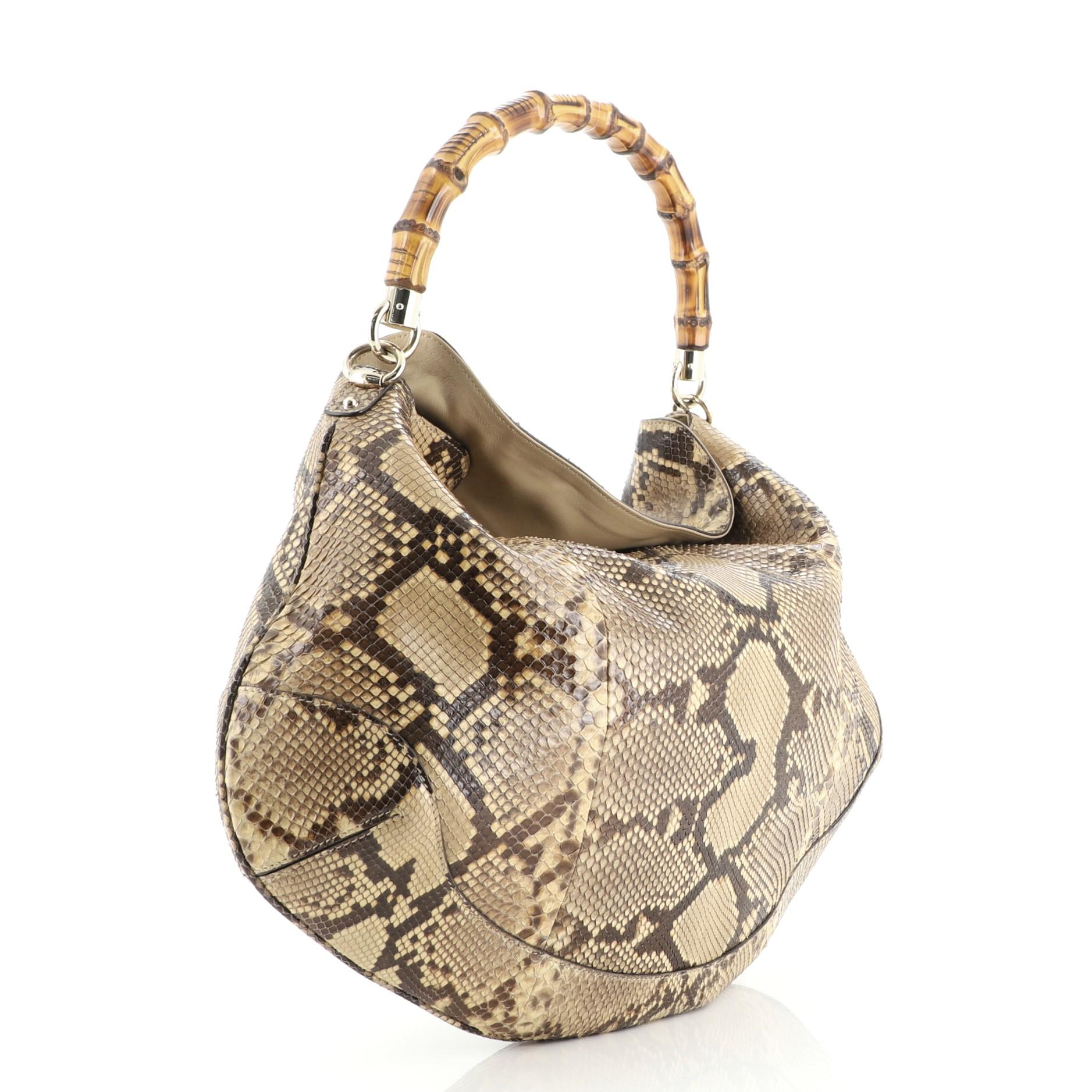 Beige Gucci Bamboo Peggy Hobo Python Large