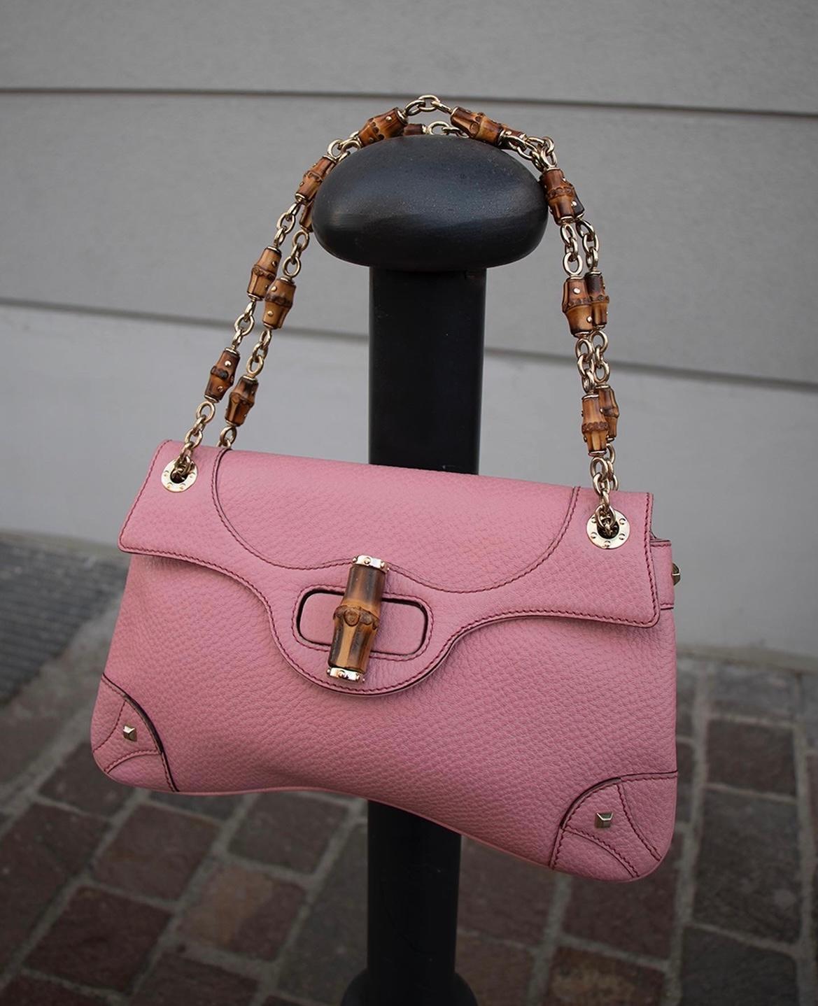 Gucci Bamboo pink leather bag 10