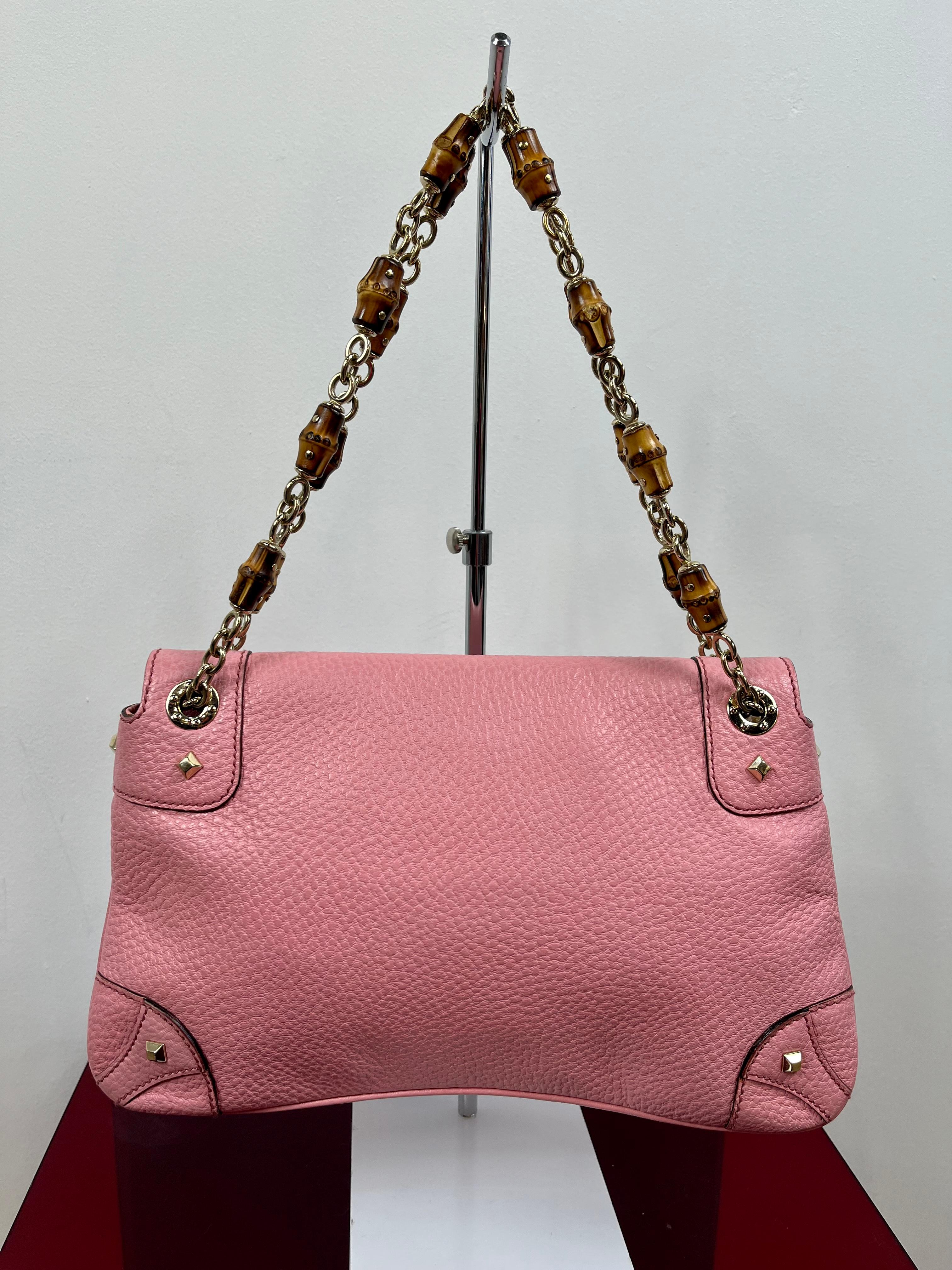 Brown Gucci Bamboo pink leather bag