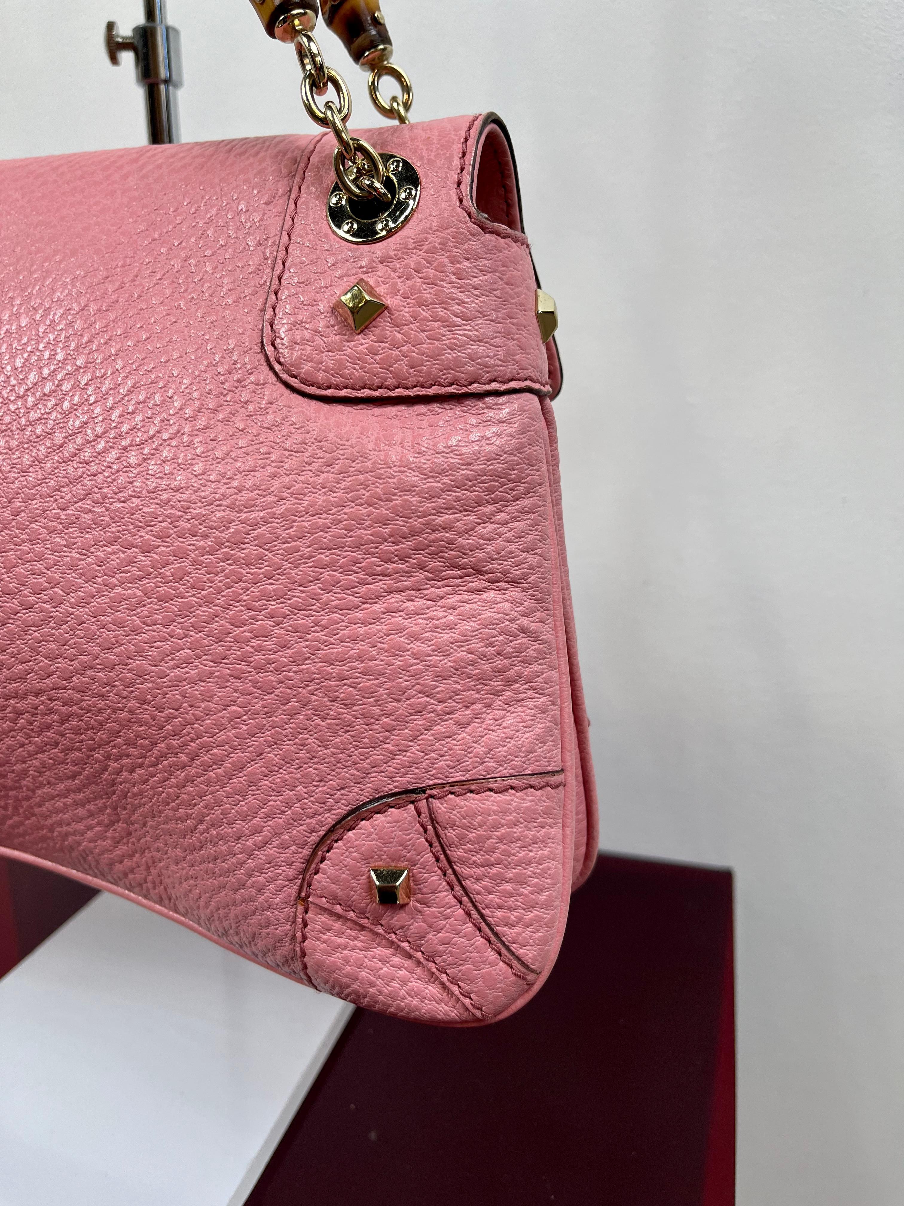 Gucci Bamboo pink leather bag In Excellent Condition In Carnate, IT