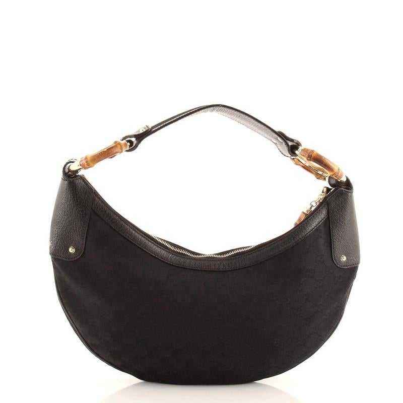 Gucci Bamboo Ring Halbmond Hobo GG Canvas Medium (Schwarz)