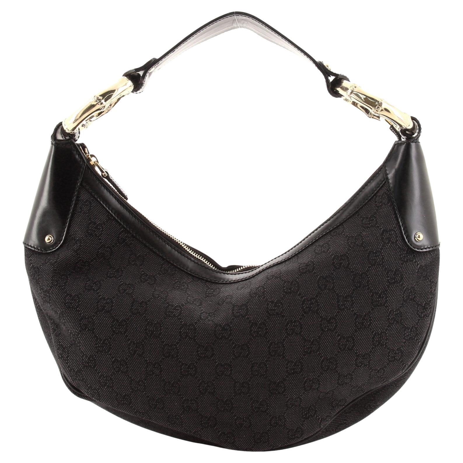Gucci Bamboo Ring Half Moon Web Hobo GG 