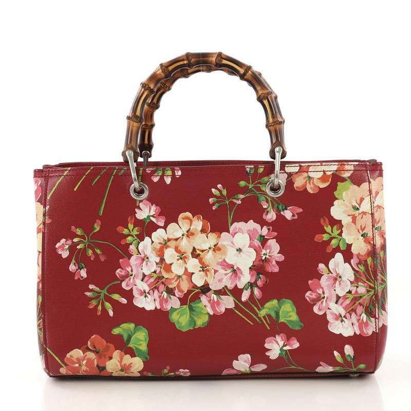 Brown Gucci Bamboo Shopper Tote Blooms Print Leather Medium