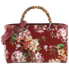 Gucci Bamboo Shopper Tote Blooms Print Leather Medium