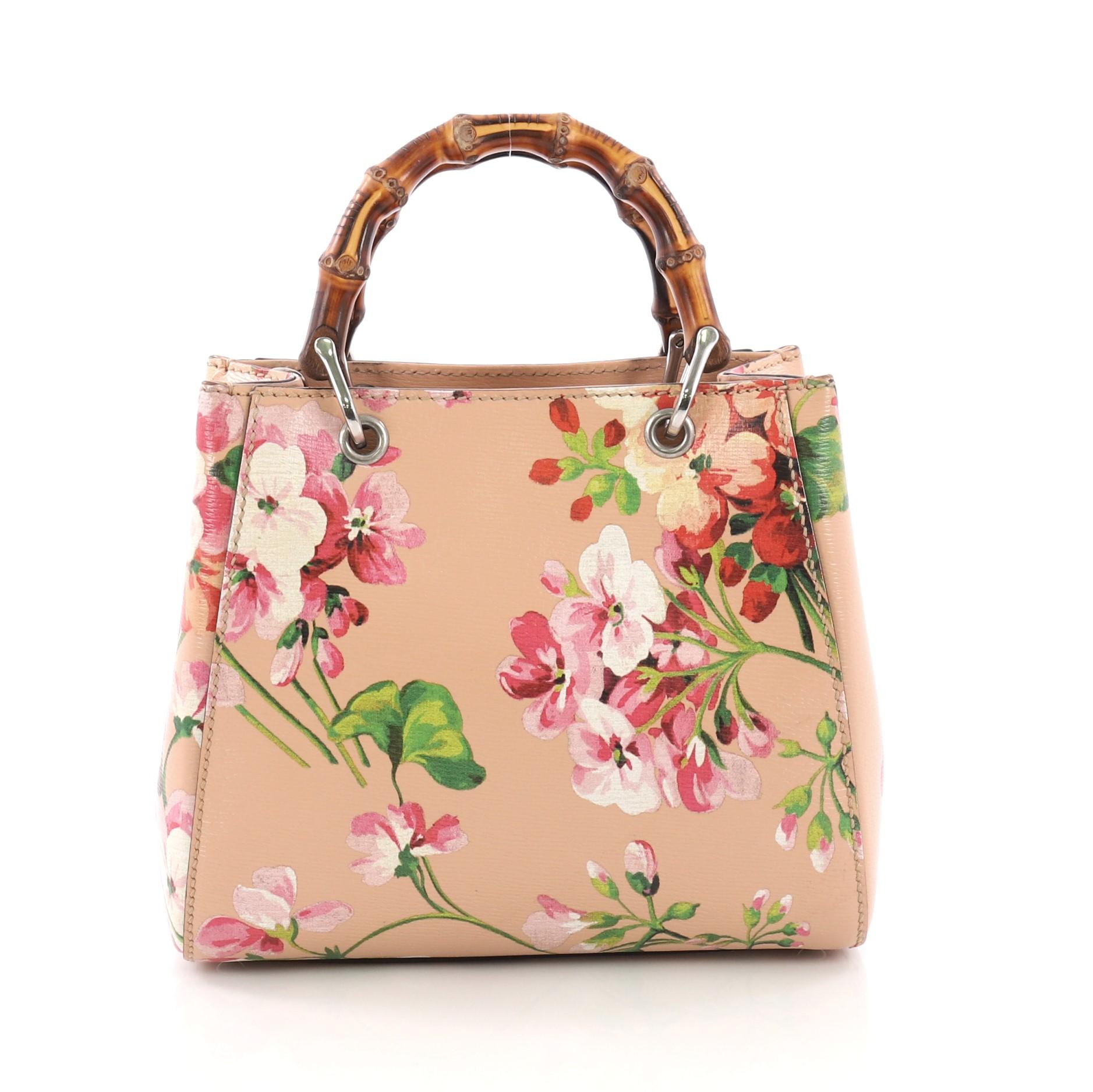 Gucci Bamboo Shopper Tote Blooms Print Leather Mini im Zustand „Gut“ in NY, NY