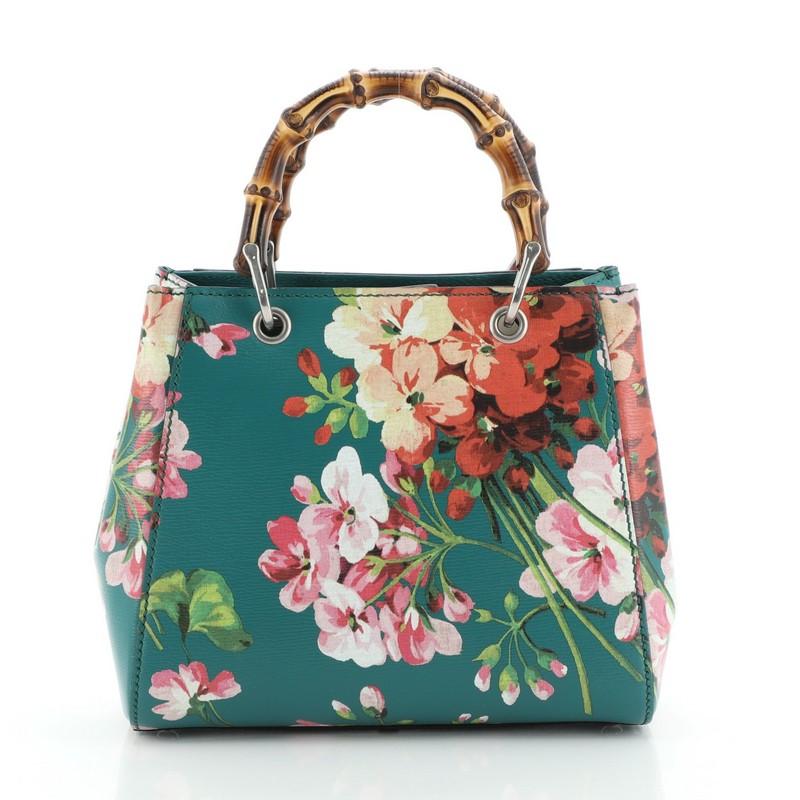 Gucci Bamboo Shopper Tote Blooms Print Leather Mini In Good Condition In NY, NY