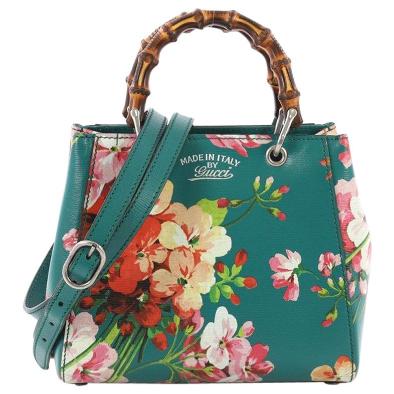 Gucci Bamboo Shopper Tote Blooms Print Leather Mini