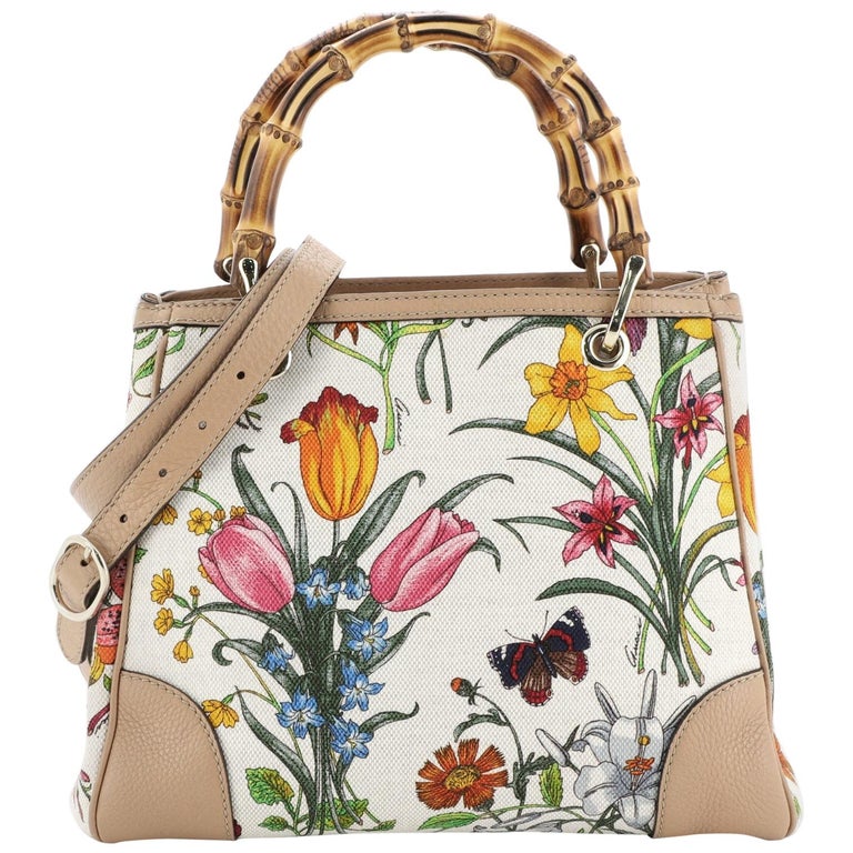Gucci Bamboo Shopper Tote Flora Canvas Small For Sale at 1stdibs