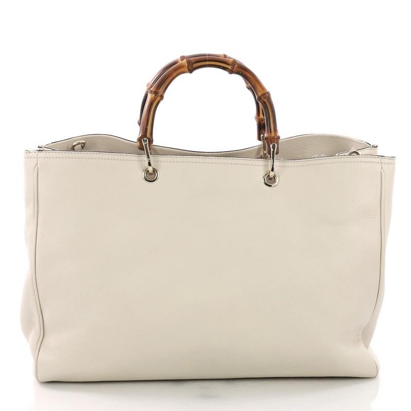 Beige Gucci Bamboo Shopper Tote Leather Large