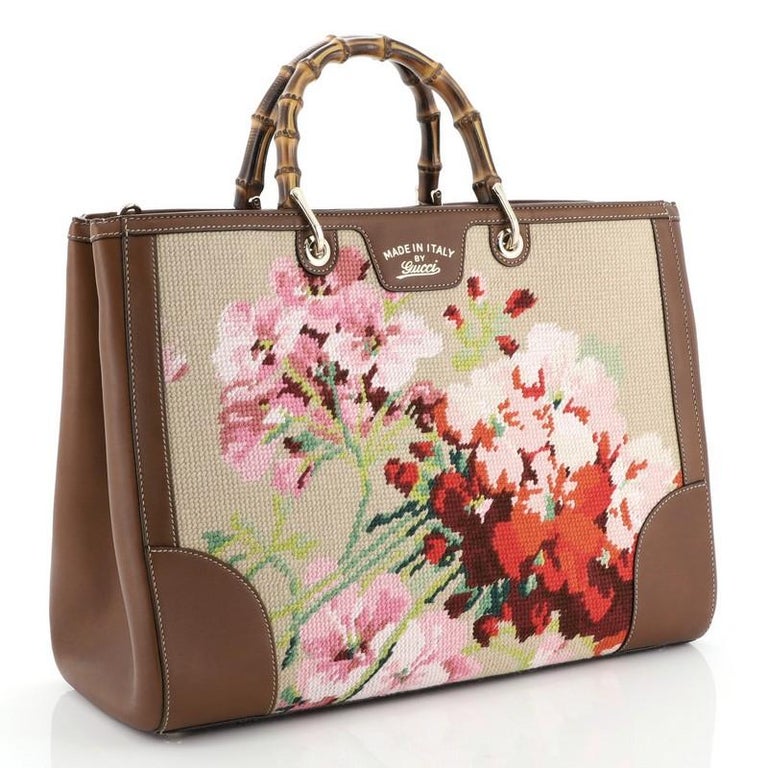 Gucci Bamboo Shopper Tote Needle Point Textile Large at 1stdibs